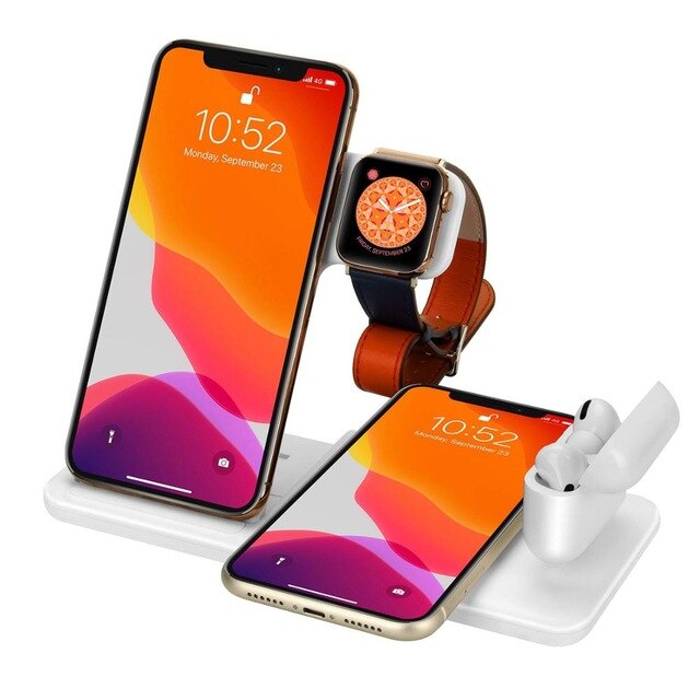 FDGAO 4 en 1 Station de charge sans fil pour Apple Watch 6 5 4 3 AirPods Qi 15W chargeur rapide Station de charge pour iPhone 12 11 XS XR: 4 IN 1 white Stand