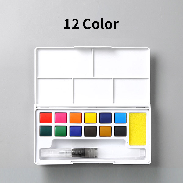 Solid Watercolor Paint Set Box With Paint Brush Pen Portable Water Color Pigment For School Students Beginner Art Supplies: 12 color