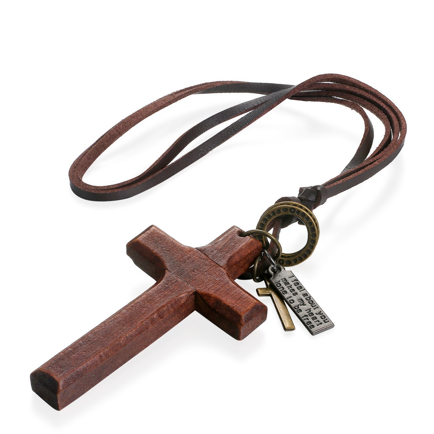 BONISKISS Vintage Wood Cross Necklaces For Men Adjustable Leather Necklace Cool Decoration For Man Birthday Male Jewelry: brown