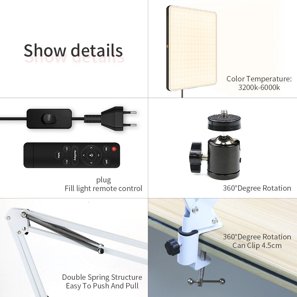 10inch LED Video Light Panel EU Plug USA Adapter 3200k-6000k Photography Lamp Panel 360 Degree Long Arm Holder For Photo Studio