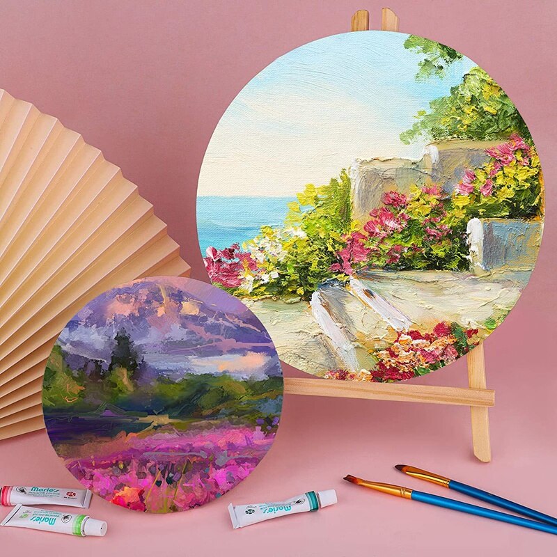Lienzo redondo preestirado, tablones de lona imprimados para pintar, lienzo de artista , paquete de 4 Uds.
