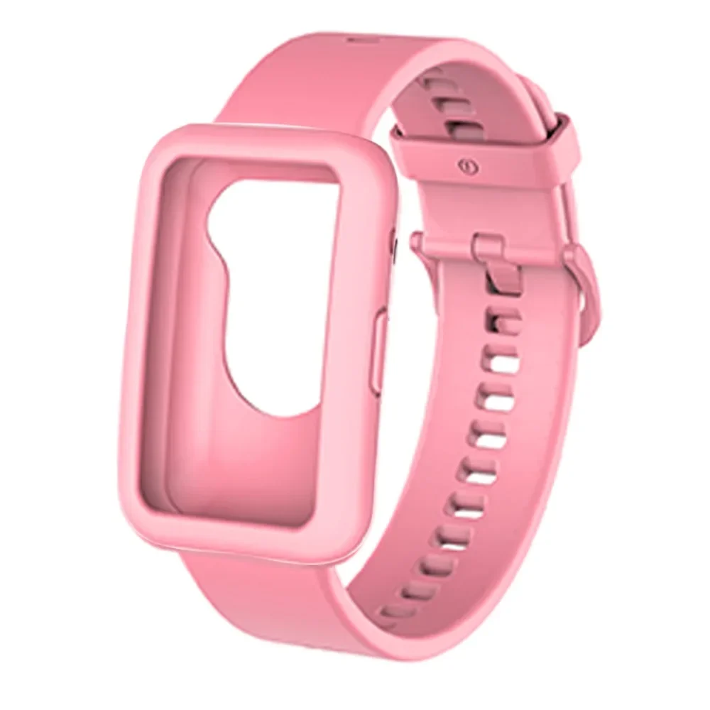 2 in1 Silicone Replacement Watchband Replacement Single Color Protector Sleeve Shell Soft Fitness Wristband For Huawei Watch Fit