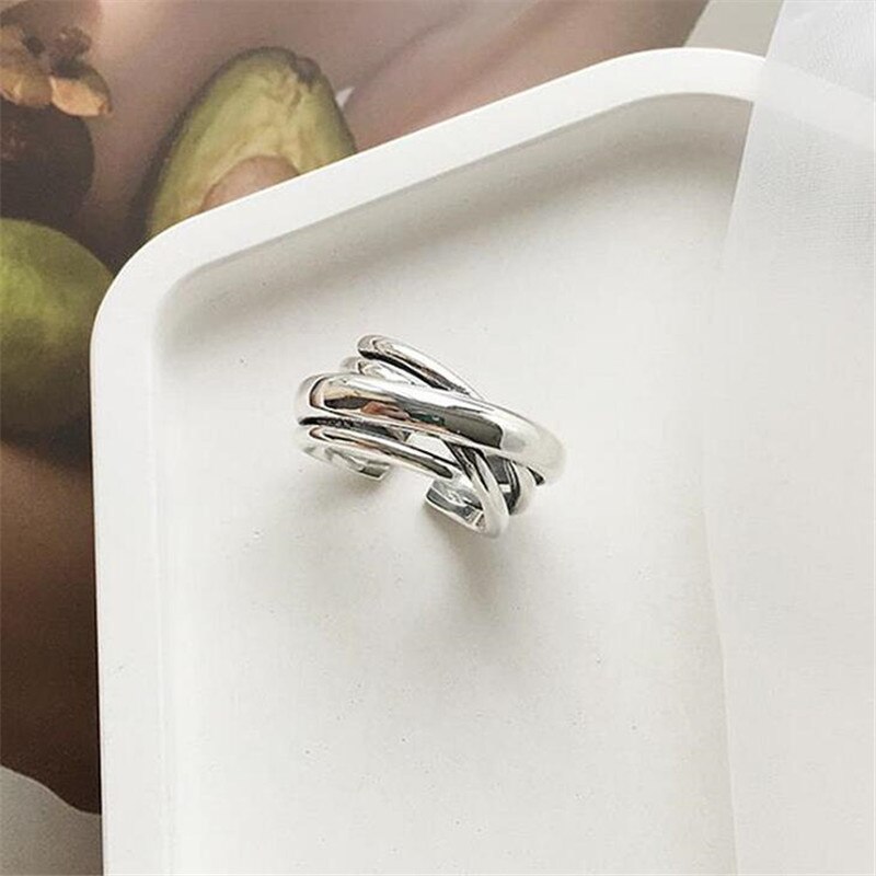 Mode Hipster Multi-layer Onregelmatige 925 Sterling Zilveren Sieraden Eenvoudige Gladde Kronkelende Persoonlijkheid Opening Ringen SR507