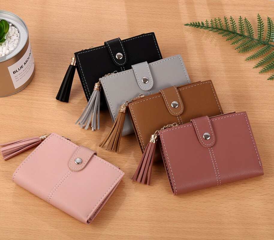 Women Girl Mini Tassel Short Wallet Coin Purse Credit Card Holder Organizer Pocket Classic Solid Purses Wallets