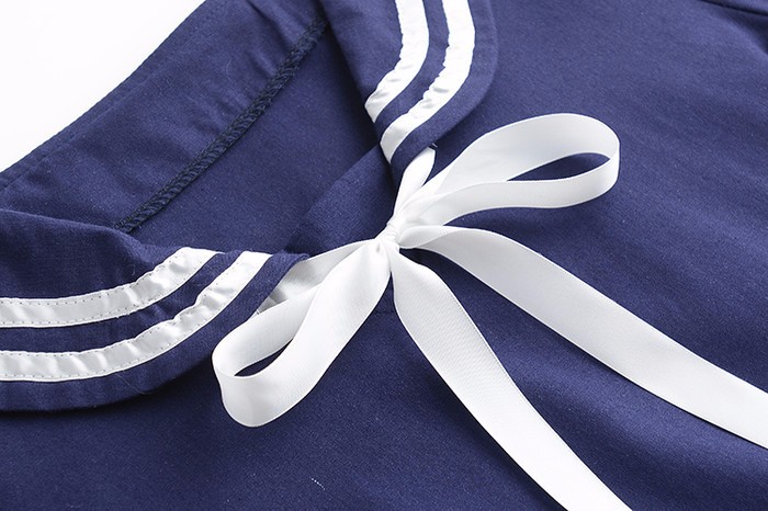 Autumn Summer Women's Dress Female Cotton-Line Sailor Collar College Sweet Striped Pure Girls Dress