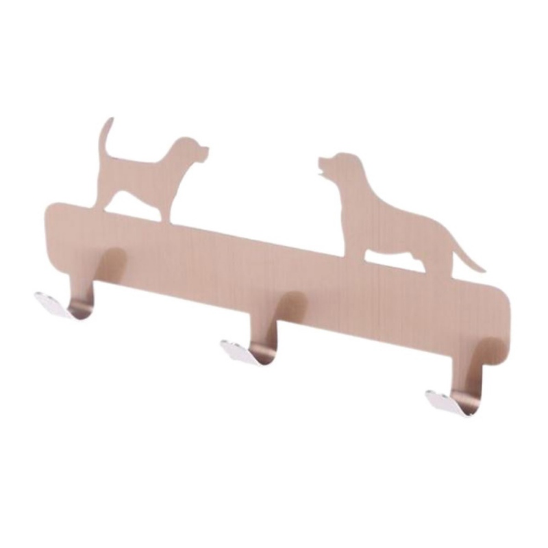 Hundeformet rustfritt stål vegg 3 kroker bad stansefri kleshenger bakdør hengende knagg for håndkle: Rose gull