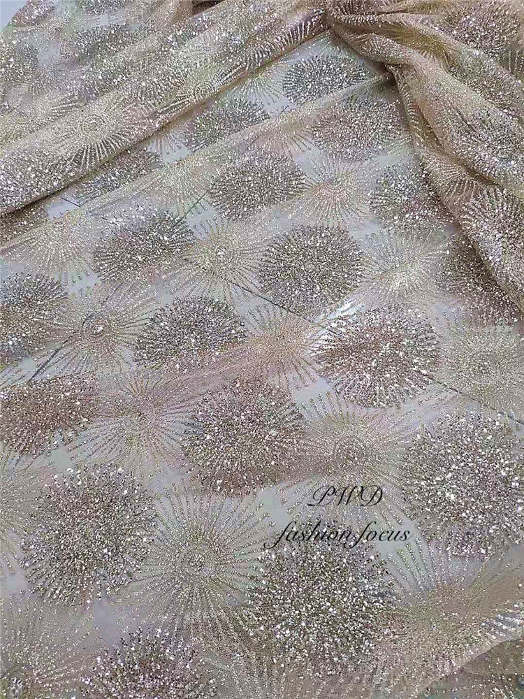 1 Yard Swiss Lace Material Glued Glitter African Fabric For Evening Dress Dry Lace Fabric Mesh Sequin Fabric