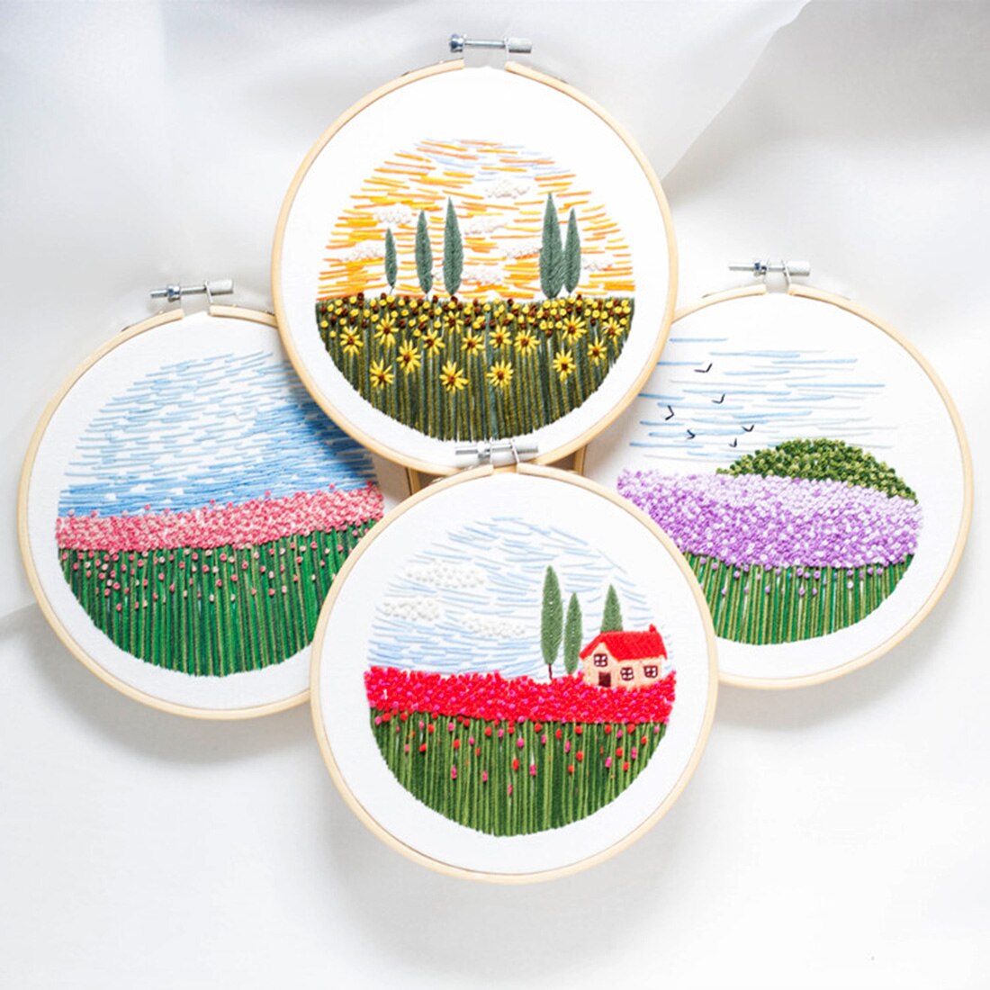 15 x 15cm DIY Cross Stitch Embroidery Starter Kit with Bamboo Embroidery Hoop - Carnation