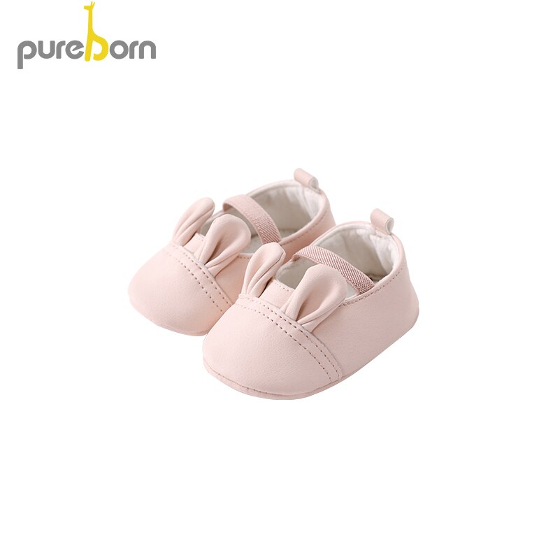 Pureborn baby pige sko prinsesse sko tegneserie bunny nyfødte piger anti-slip pre-walkers pu læder baby pige crip sko: Lyserød kanin / 0-3 måneder
