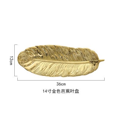 Bladguld keramik opbevaringsbakke smykker display tallerken dessert snack kage tallerken fad restaurant serveringsbakke: 36 x 12.5 x 2.5cm guld
