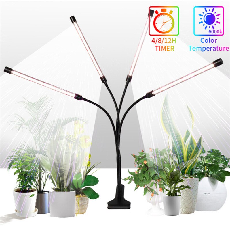 Led dagslys plante vækst lampe lang strimmel 4 rør 4 hoveder klip plante vækst lampe led vokse lys til indendørs plante blomster 80w