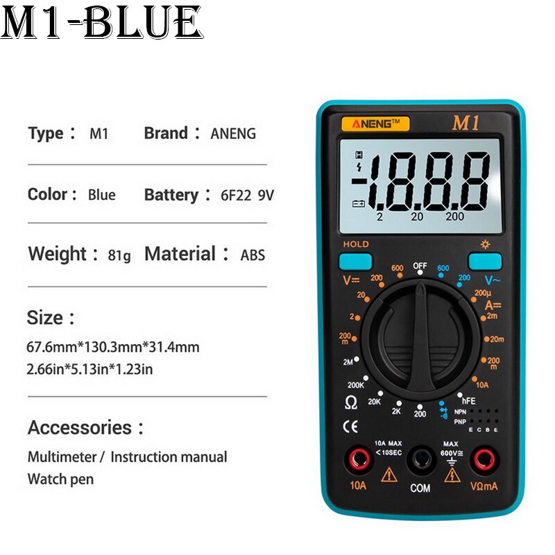 Digital Multimeter M1 A830L Portable Multimeters Handheld Tester Intelligent Digital Multimetro With Test Lead Lcd Display: E