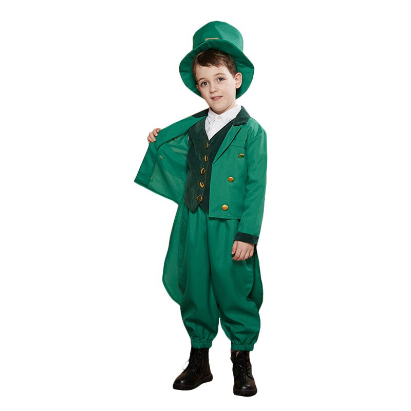 Traje de tres piezas verde clásico para el Día de San Patricio irlandés, vestido de desfile, vestido de , disfraces de espectáculo de escenario, conjuntos de 4 piezas