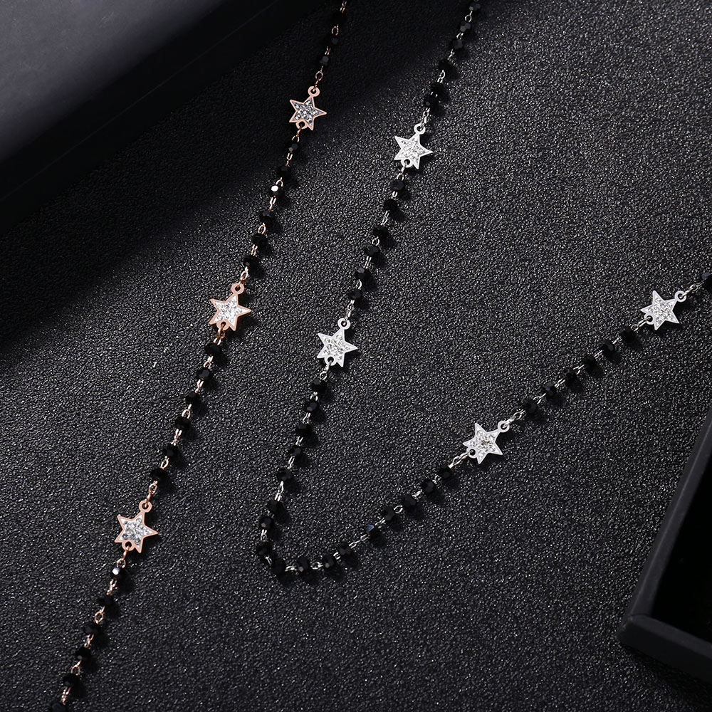 Neue Trend Schwarz Perlen Kette Choker Halskette Rose Gold Edelstahl Charme Strass Stern Halsketten für Frauen Böhmen Schmuck