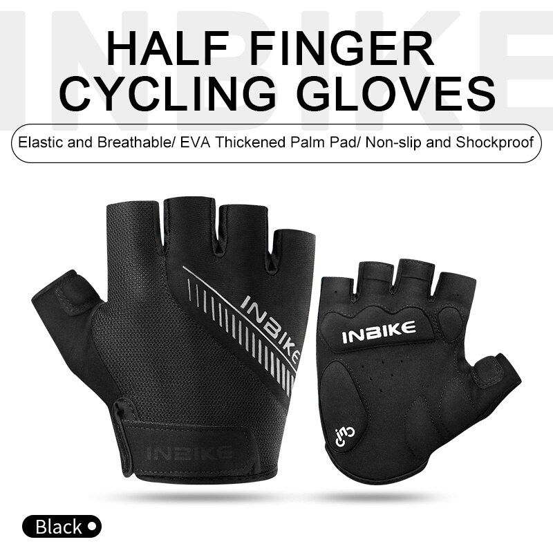 INBIKE Cycling Half Finger Gloves Summer Road Bike Gloves Men Women MTB Thickened Palm Pad Fitness Sports Bicycle Gloves BH008: Black / S