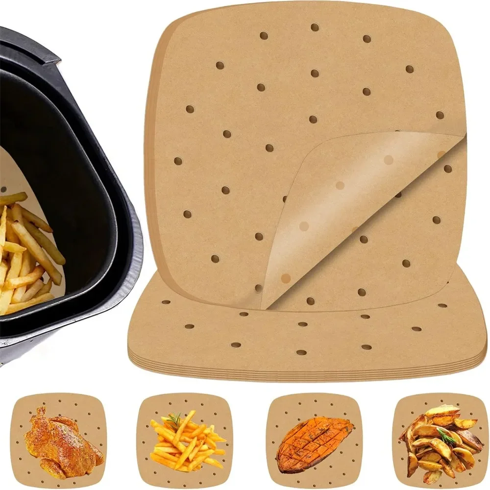 100/Stuks Lucht Friteuse Perkamentpapier Liners 23 Cm Geperforeerde Wegwerp Lucht Friteuse Liners Vierkante Perkamentpapier Keuken gereedschap