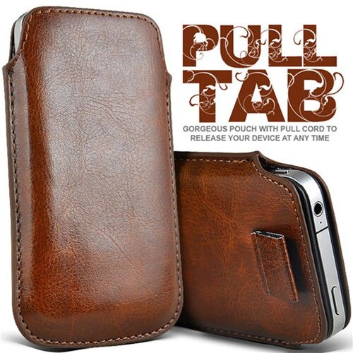 PU Leather Pull Tab Sleeve Pouch For LG K9 / K8 /Aristo2 X210/Zone 4/X2 Phone Cases Bag Universal Full Protection Pouch: Brown
