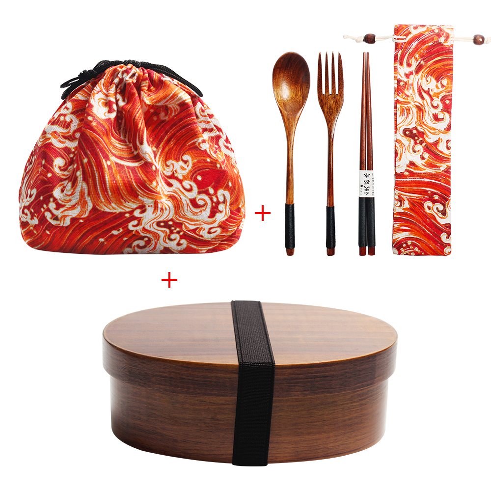 Wooden Lunch Box Kit Japan Style Bento Box for Kids Sushi Container 1Layer Tableware Student Wooden Lunch Box with Compartments: 5