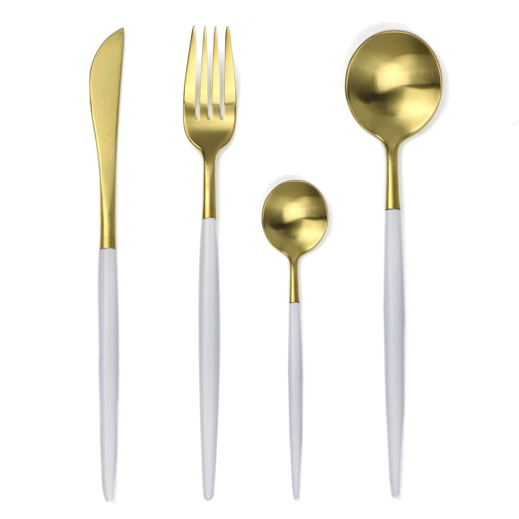 8 stk royal gylden rustfrit stål bestik bestik sæt sort spisestel bordservice sæt knive gafler kaffeskeer: Hvidt guld