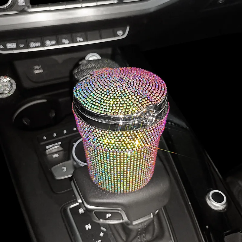 Cenicero de coche portátil para mujer, portavasos cilíndrico sin humo con indicador de luz LED azul, accesorios para coche