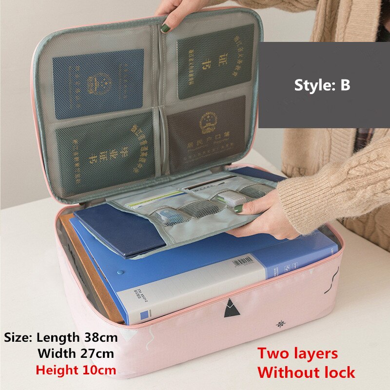 Waterproof Briefcases Woman Home Certificate Invoice Storage Bag Man Business Travel Multifunction Document Package Accessories: B Pink Geometry