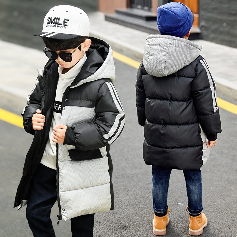 Boys Winter Casual Thick Warm Hooded Parkas Baby Kids Children Long Coat Outerwear