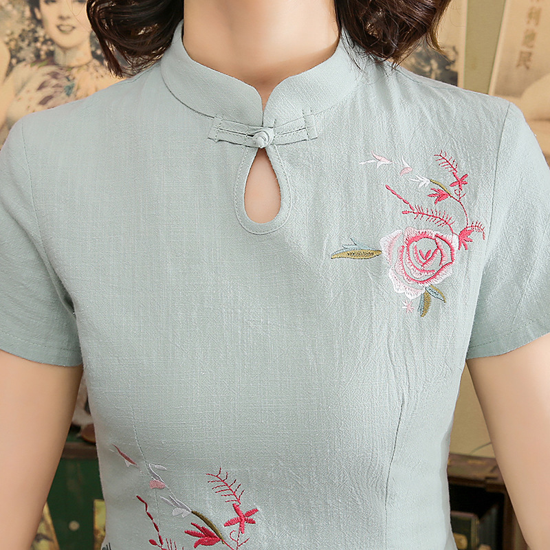 Robe Courte Chinoise Rétro Femme - Cheongsam Slim Sans Manches - Rose - Taille S - Neuf