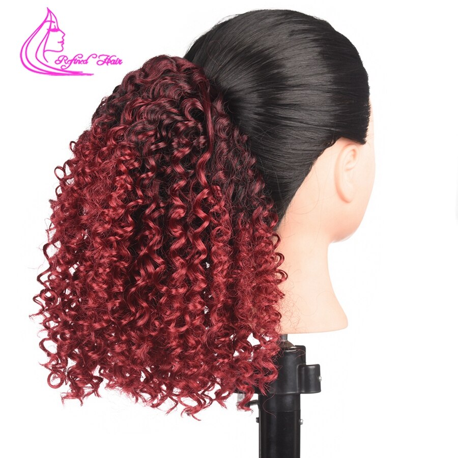 Refined Hair Synthetic Curly Ponytail 8 Inch Mixed Color Drawstring Ponytail Hairpieces With Two Combs Black Brown Burgundy