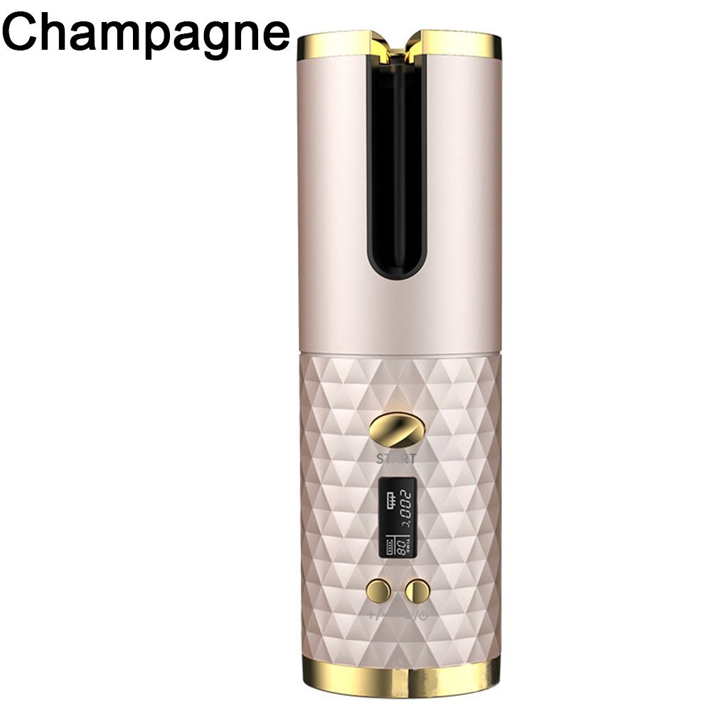 Verstellbarer lockenstab mit LED-anzeige, usb-aufladbar, automatischer Drehung, keramik-wellenwickler: Sekt