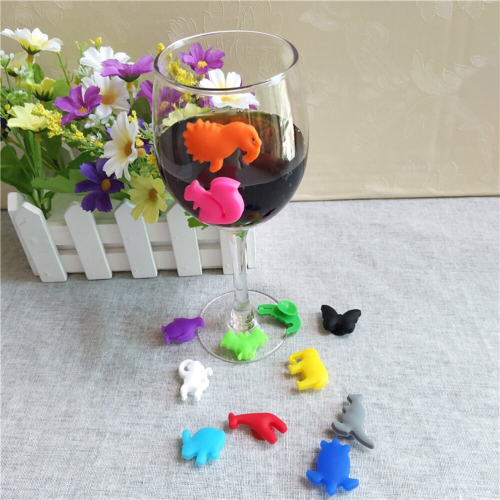 24 Uds. De rotuladores de cristal de silicona para animales de mar y animales de la tierra, signo de taza para beber