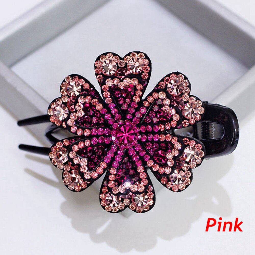 Épingle à cheveux en cristal pour femmes, pince à cheveux en forme de bec de canard avec strass, bijoux de coiffure pour filles, outils de coiffure,: Pink