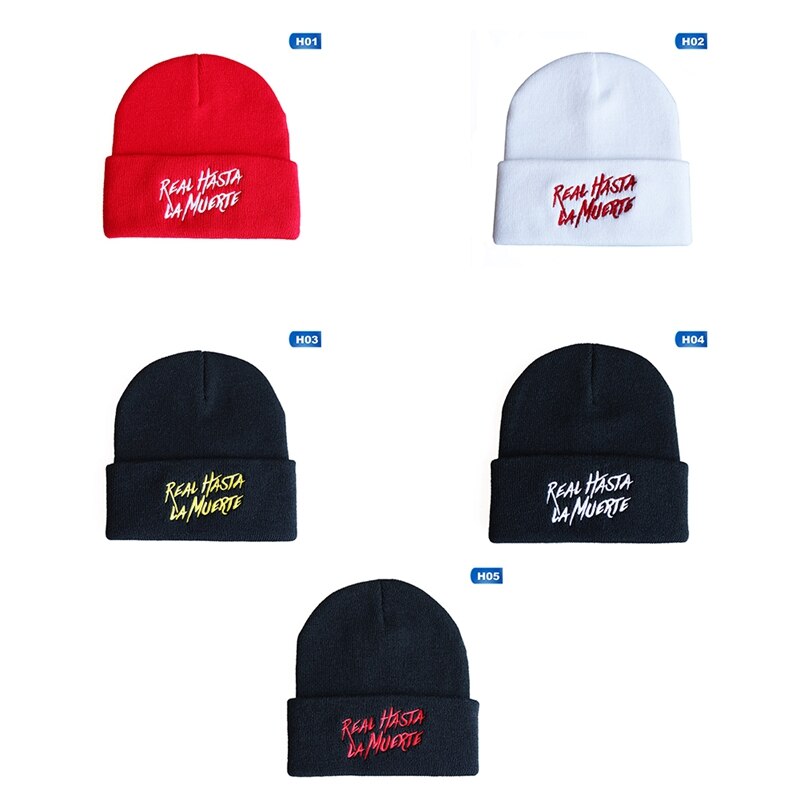 Real Hasta La Muerte sombrero hombre patrón de letra gorro de punto Simple Color sólido lana sombrero invierno cálido gorro Skullies sombrero al por mayor