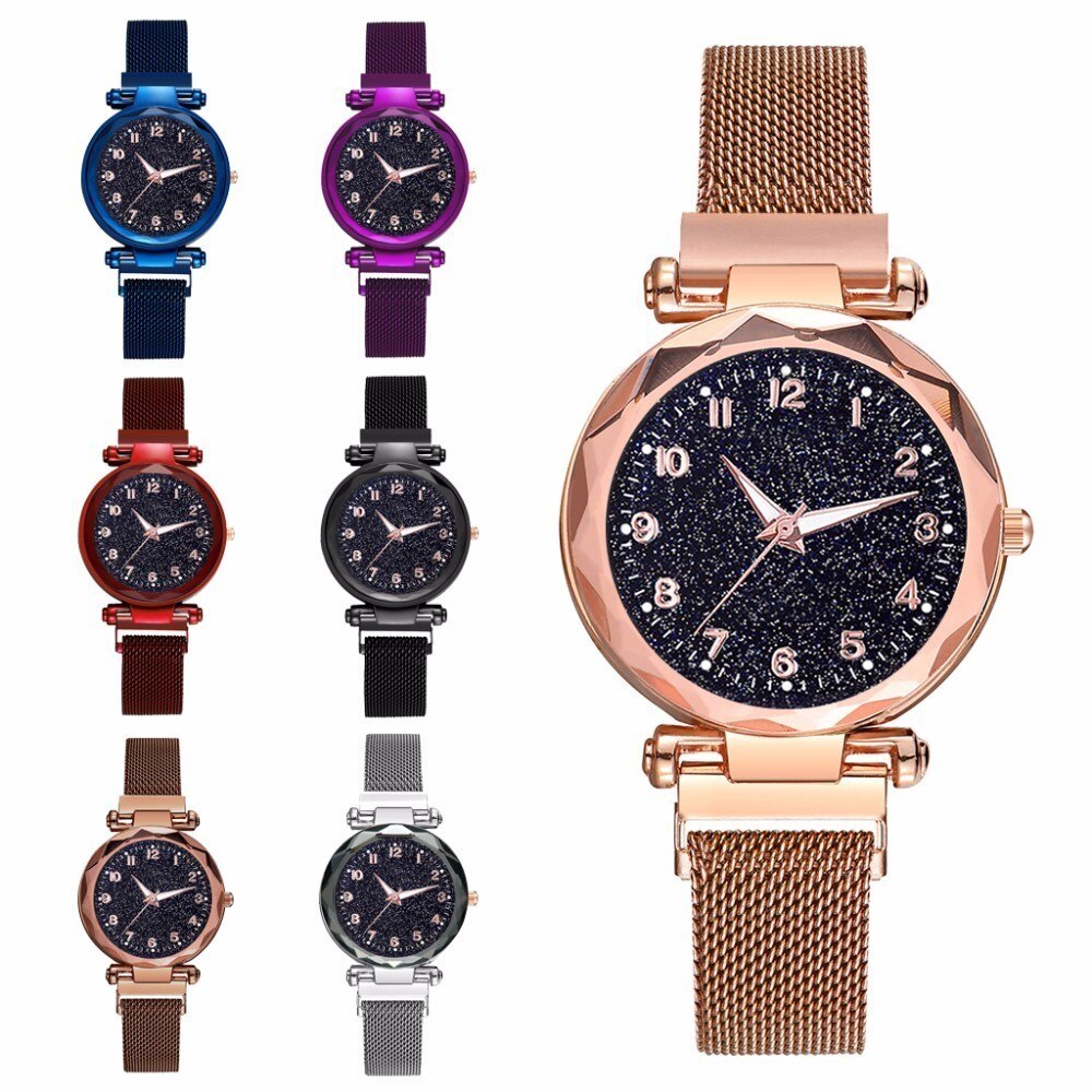 Vrouwen Magneet Gesp Sterrenhemel Lichtgevende Horloge Luxe Dames Rvs Quartz Horloge Relogio Feminino