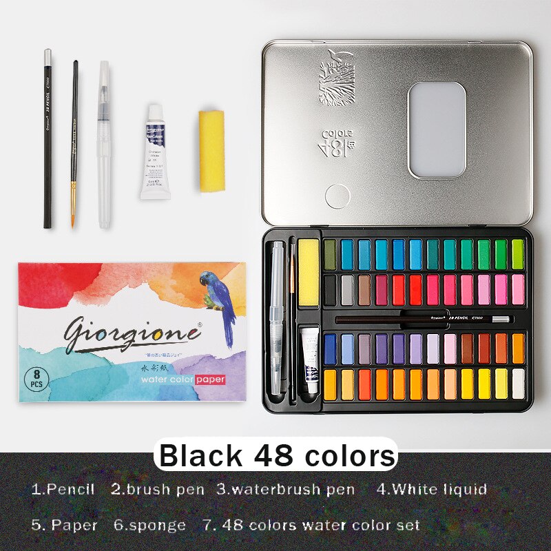 36/48 Colors Giorgione Watercolor Paint Sets Watercolour Water Color Pigment Oil Paints School Painting Drawing Art Supplies: Black 48 colors set