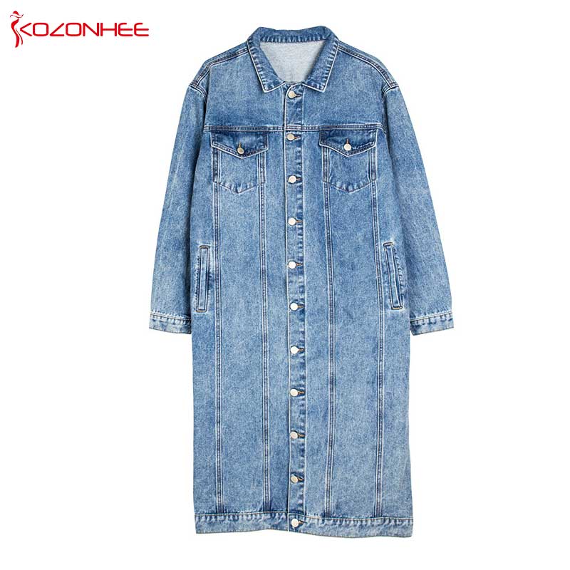 Abrigo vaquero largo para mujer, chaquetas de bolsillo informales, Vintage, azul, a la , #07: S