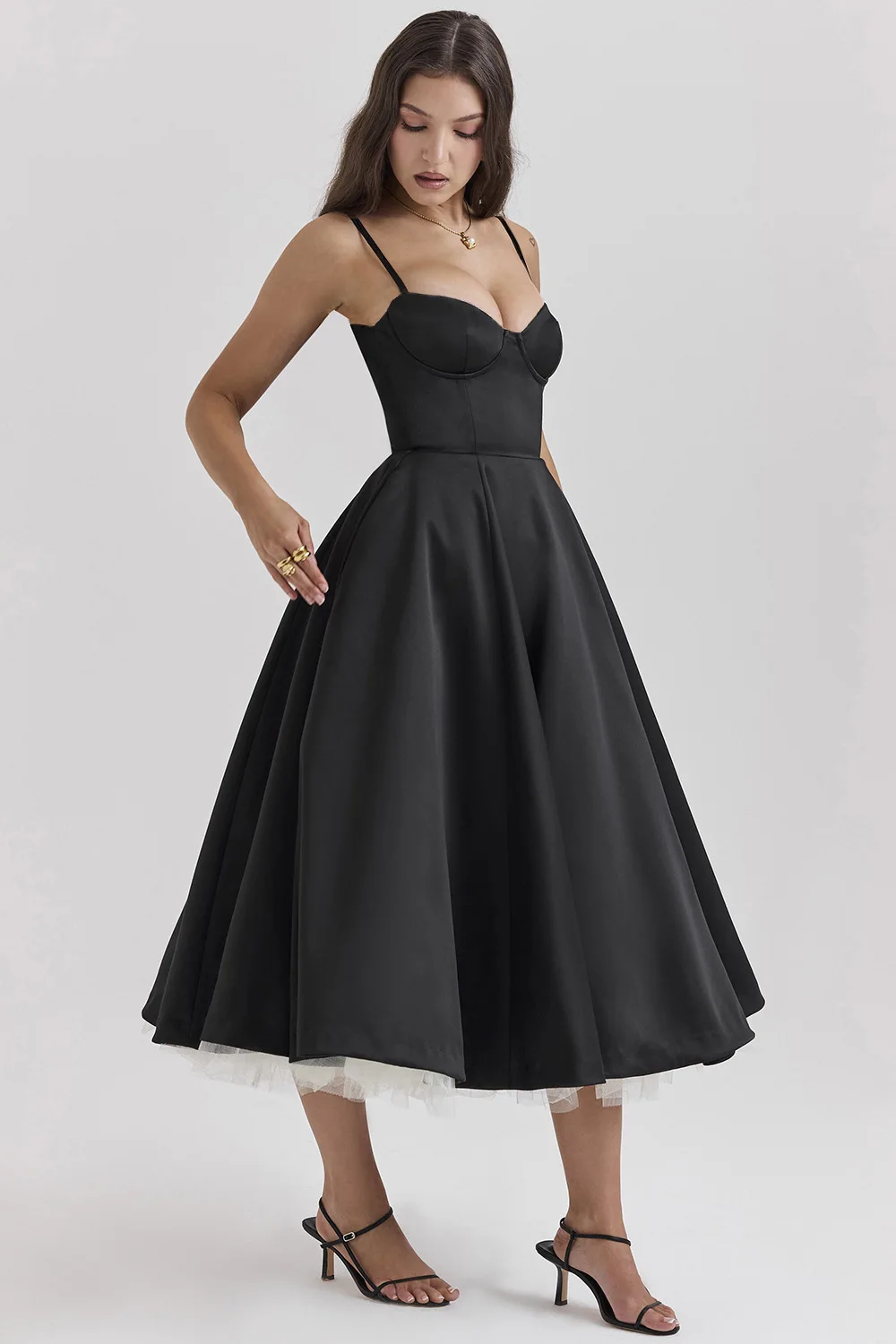 Women's A-Line Spaghetti Strap Mid-Calf Dress European And American Style Double-Layer Mesh Suspender Dress: M / Blue