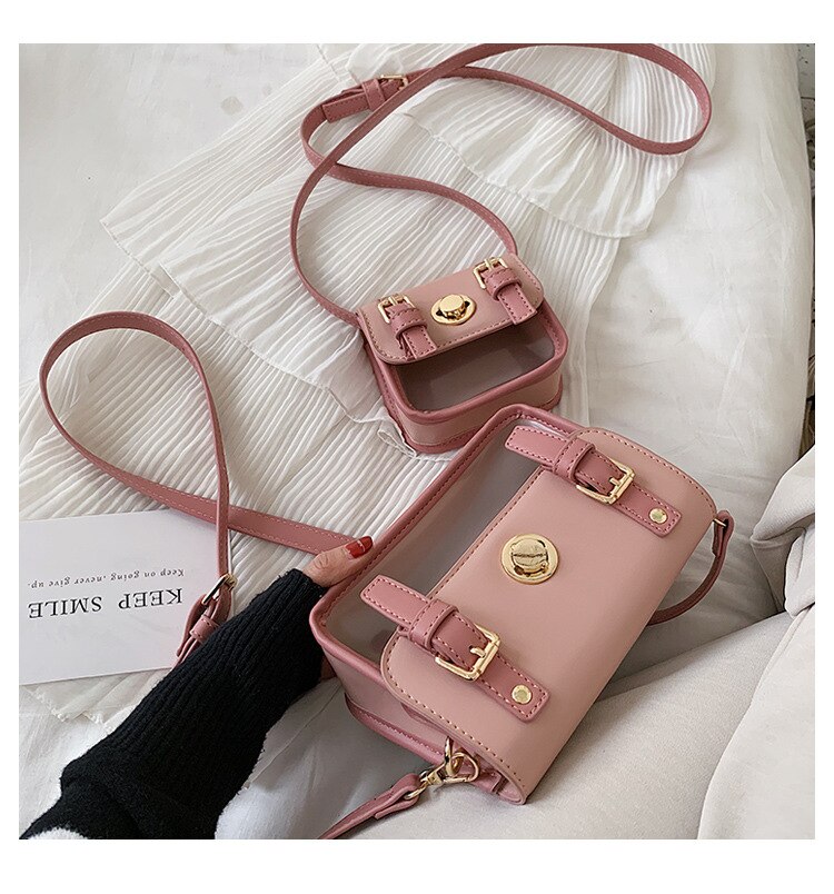 Flickväska damväska avslappnad sidväska korea lås axelväska: Rosa / 11 x 9 x 5cm