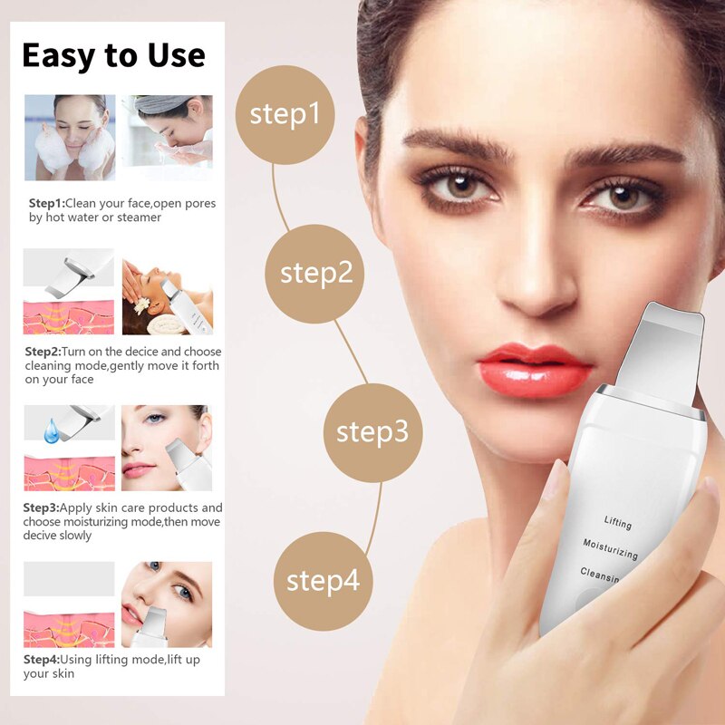 Ultrasonic Skin Scrubber Deep Face Cleaner Cavitation Peeling Shovel Facial Care Pore Lifting Machine
