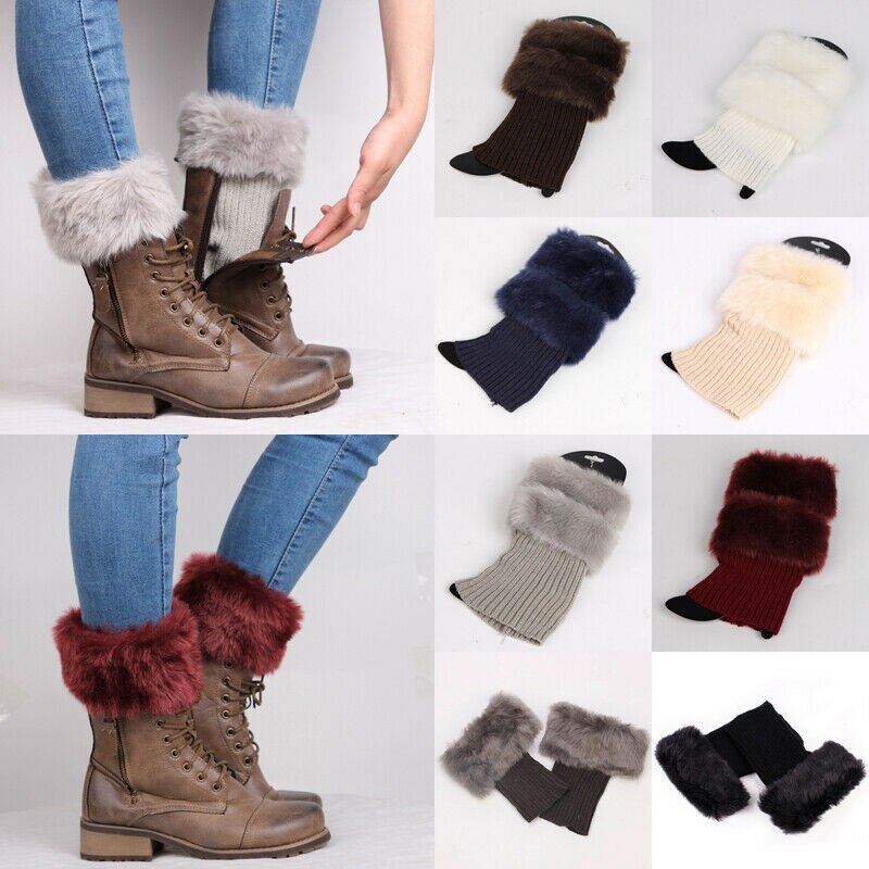 Dames herfst winter casual dames gebreide laarzen manchetten bont gebreide warme beenwarmers laarzen sokken beenwarmers schoenen set kerst
