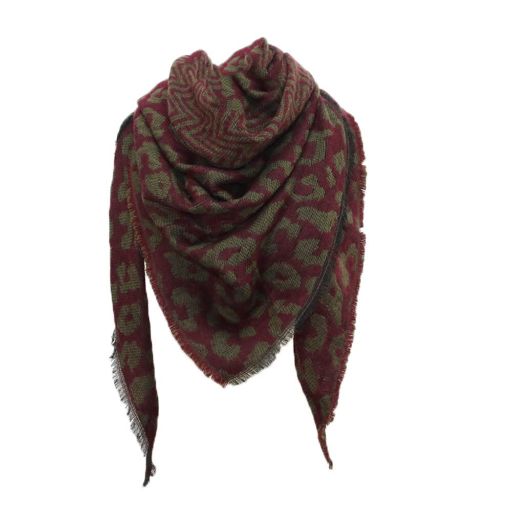 Kvinder tørklæde vinter boho varmt cashmere tørklæde leopard trykning trekant wrap lange sjal tørklæder og stjal cape tørklæde  #38: Rød