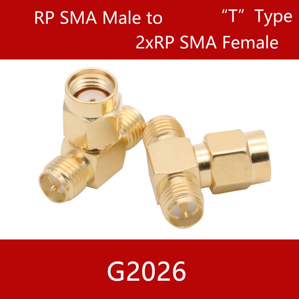 Conector SMA a SMA macho hembra RP SMA a SMA macho RPSMA, convertidor de adaptador RF de 3 vías de ángulo recto: G2026