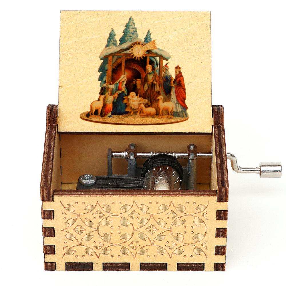 Vintage Engraved Music Box Wooden Musical Box 3D Printed Amazing Grace Theme Music Box Christmas Birthday: P-YS-60