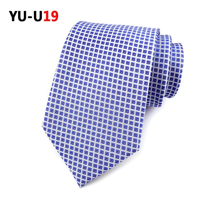 Cravate à carreaux rayée pour hommes, 8cm, décontractée, costume d'affaires de mariage, Jacquard, robe formelle, cravate Slim pour hommes: YU-U19