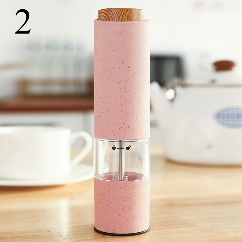 Electric Salt Pepper Grinder with LED Light Automatic Spice Mill Wheat Straw Grinders Shaker Adjustable Coarseness Ceramic Core: Pink