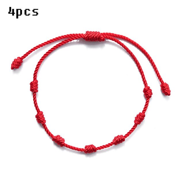 Simple 7 Knots Red String Bracelet for Protection Evil Eye Good Luck Amulet for Success and Prosperity Friendship Bracelet: 4pcs