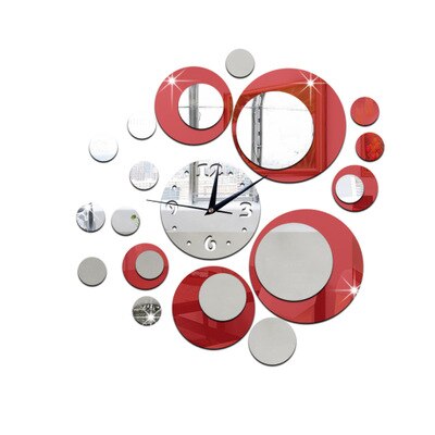 3D horloge murale miroir Stickers muraux grandes horloges de cuisine décoratives autocollants acryliques auto-adhésif suspendus montre décor salon: red