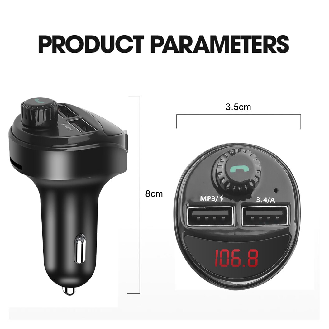Receptor de Audio manos libres inalámbrico para transmisor FM con Bluetooth de coche reproductor MP3 automático 3.4A, Cargador USB Dual, accesorios para coche