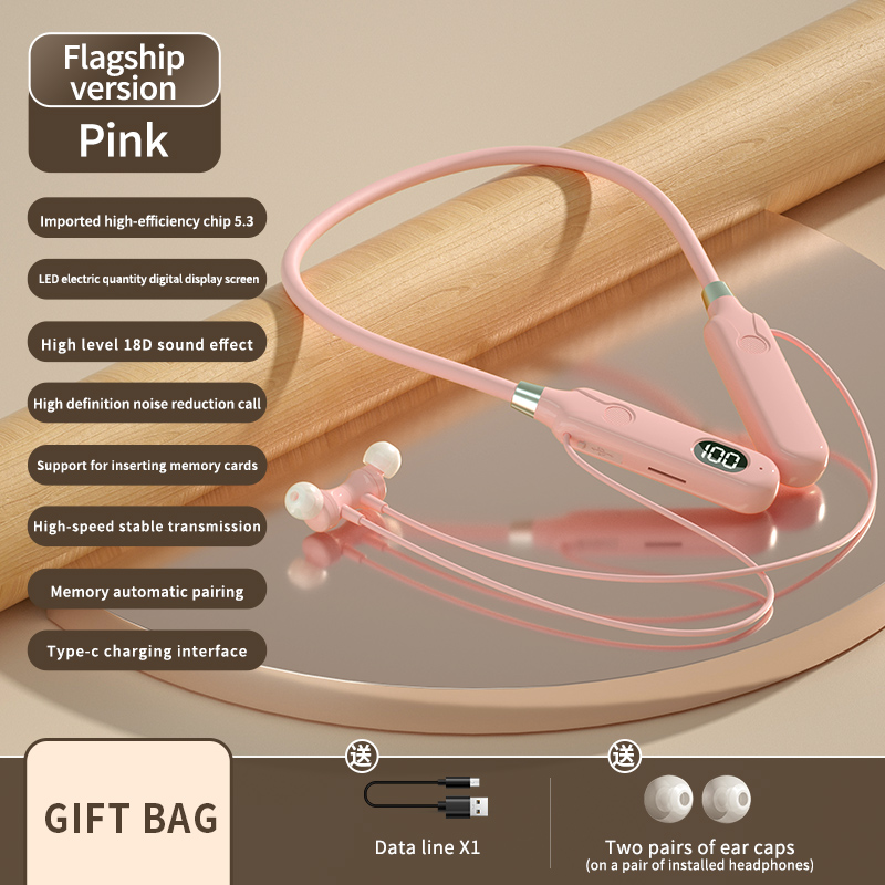 BT-12 auriculares inalámbricos Bluetooth auriculares deportivos inserción de tarjeta pantalla Digital auriculares con cancelación de ruido auriculares de música HiFi: Rosa