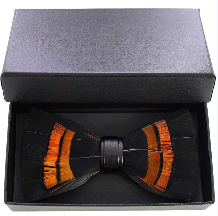 Ricnais – nœud papillon en cuir et plume pour homme, fait à la main, avec boîte , accessoires pour fête de mariage: 18