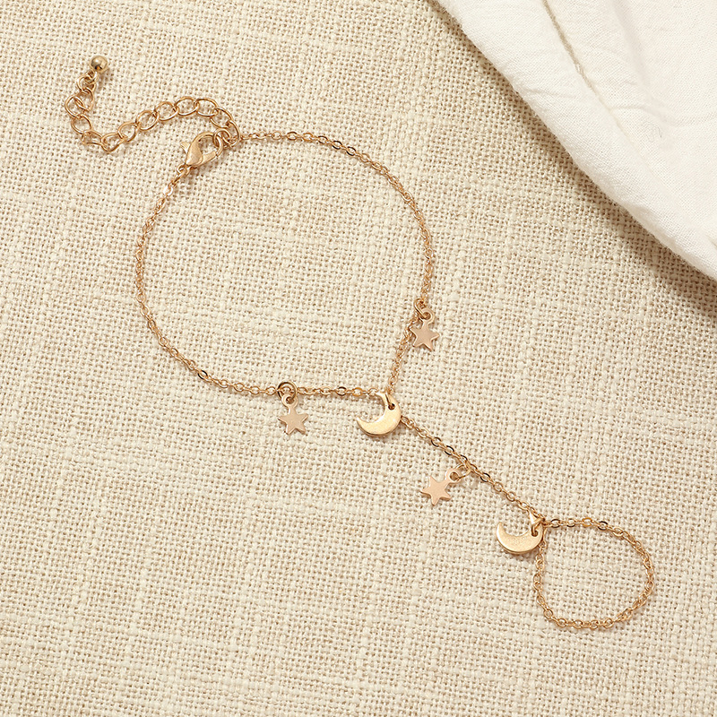 Simpelt stjerne måne vedhæng kæde armbånd trendy udsøgt forbundne fingerarmbånd søde håndtilbehør til piger